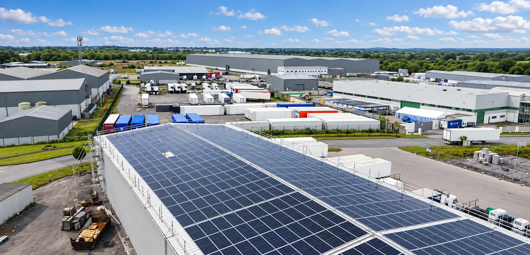Commercial rooftop solar installation on an industrial estate in Ireland